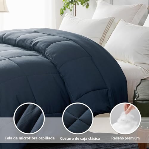 Miniatura 3 de Whale Flotilla Edredón 220 X 240 Cm, 300 G M , Microfibra Suave, Transpirable, Para Cama 135 150, Edredón Acolchado Para 4 Estaciones, Azul Marino Beige