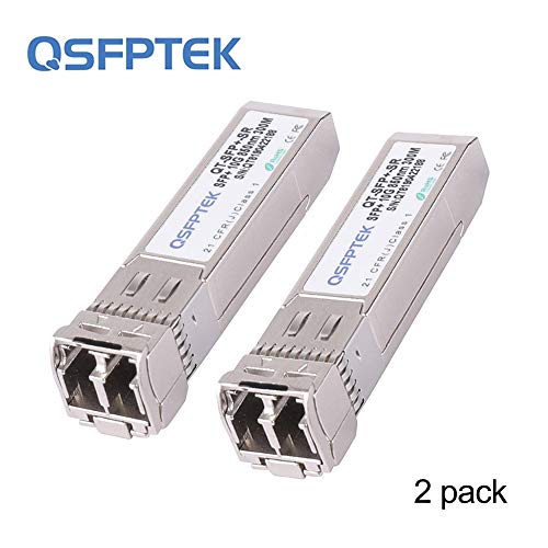 QSFPTEK 10G SFP+ Module 10GBASE-SR 850nm 300M DDM Multimode LC SFP+ Transceiver for Cisco SFP-10G-SR, Ubiquiti UF-MM-10G, Netgear, Mikrotik, D-Link, Supermicro, Linksys, Other Open Switches (2 Pack)