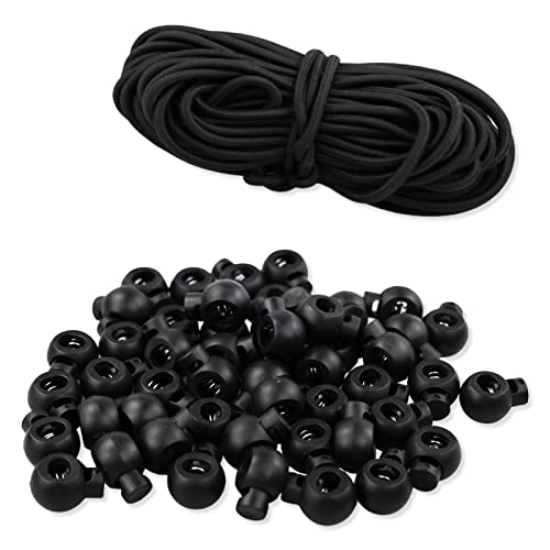 LAMXD 50 Pieces Drawstring Toggles and 32 feet Drawstrings Plastic Single Holes Cord Stopper Toggle Cord Lock Toggle