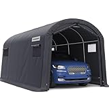 KING BIRD 10' x 20' Round Style Garage Shelter with Roll-up Ventilated Windows Heavy Duty Storage Carport Portable Canopy Storage Shelter Shed for Boat, Patio Furniture and Lawn Mower-Dark Gray