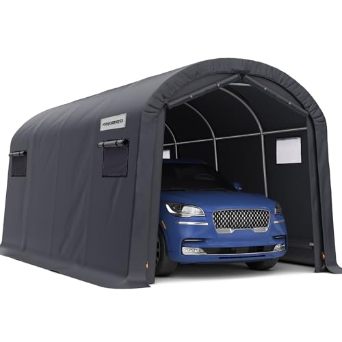 KING BIRD 10' x 20' Round Style Garage Shelter with Roll-up Ventilated Windows Heavy Duty Storage Carport Portable Canopy Storage Shelter Shed for Boa