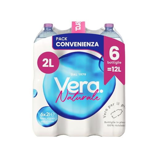 ACQUA VERA - Acqua Naturale 2 Litri Oligominerale x 6 Bottiglie, Cassa d'Acqua che Favorisce la Diuresi con Bottiglia (x6) in PET 100% Riciclabile, Indicata in Dieta Iposodica, Made in Italy