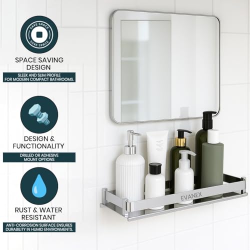 Image of EVANEX Bathroom Shelf | 5x15 Inch 304 Stainless Steel Wall Mount Bathroom Organizer Racks and Shelves | Multipurpose Storage Shelf for Toiletries and Bathroom Accessories