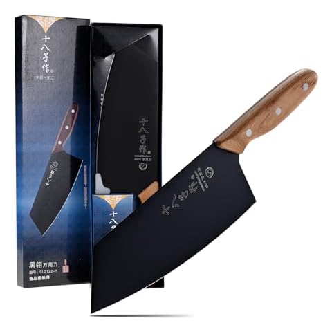 SHI BA ZI ZUO Utility Knife Chinese Vegetable Cleaver for Kitchen Stainless Steel Kitchen Knife with Ergonomic Design Wooden Handle Cover