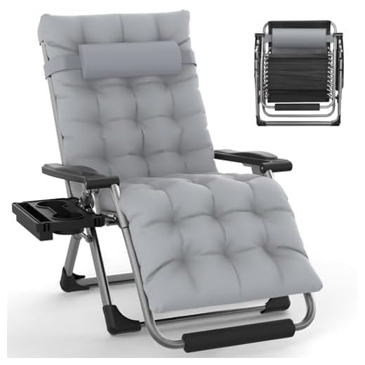 Slendor Oversized Zero Gravity Chairs XL, Padded Anti Gravity Chair, 29in Zero Gravity Lounge Chair, Folding Reclining Chair w/Aluminum Alloy Lock, Headrest, Cup Holder, Support 440lbs, Gray