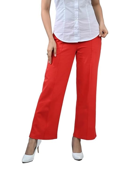 Image of Mlada Mid Waist Wide Leg Flared Pants Elastic Waist Band for Women Office Work Formal Wear Stretch Cotton Knit Flare Pants Utility Pockets Extra Flare Pants Trousers for Travel