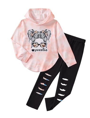 Image of Girls Clothes Cool Girl Print Tie Dye Hoodie Pullover Sweatshirts Leggings Teen Girl Clothes 6-14 Years