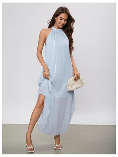 Image of Verdusa Women's Wedding Guest Dress Halter Flowy Chiffon Asymmetrical Long Summer Prom Dress