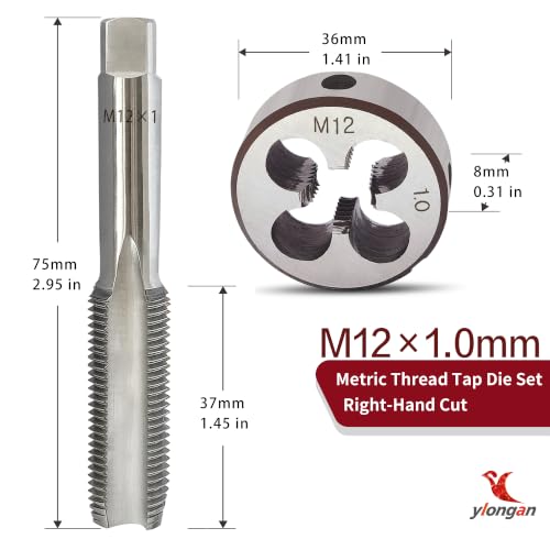 Image of M12x1.0 Tap and Die Set, Metric Right Hand M12 x 1.0 Tap Die Set, M12 x 1 High-Speed Steel Thread Milling Tap and Die Suitable for Various Metals