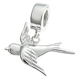 Lochgröße: ca. 4,6 mm Anhänger für europäische Charm-Armbänder aus 925er Sterlingsilber, Schwalbe