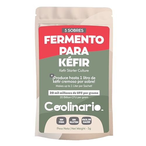 Coolinario Kefir Starter Culture (5-Pack, 1g Sachets) Live Probiotic Cultures for Homemade Kefir | Smooth, Creamy & Tangy | Non-GMO, No Preservatives, Gluten Free, Halal & Kosher Certified