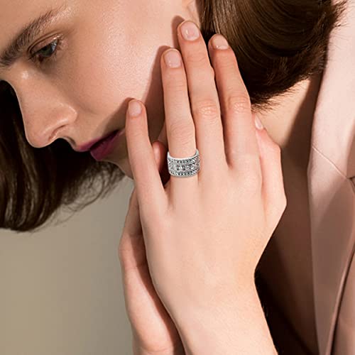 Mozume Sterling Silver 925 Wide Band Ring Textured Princess Clear Cubic Zirconia Simulated Diamond Eternity Statement Cz Cocktail Rings (10) #TOP5