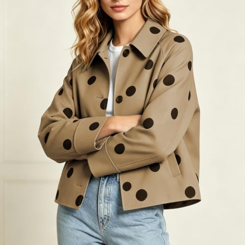 Cropped Jacket Women Polka Dot Collared Button Front Casual Fall Outerwear - image 6