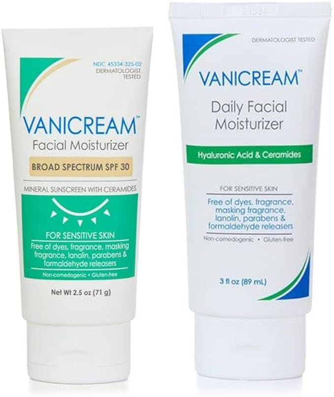 Vanicream Daily Facial Moisturizer, 3 Ounce & Facial Moisturizer with SPF, 2.5 Ounce