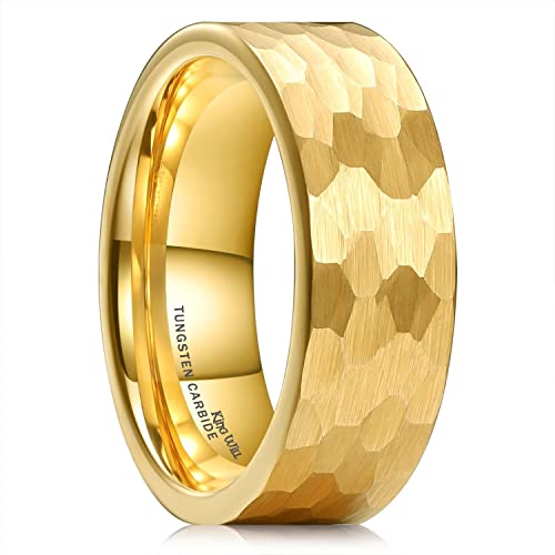 King Will 8mm Hammered Tungsten Rings for Men Women Gold