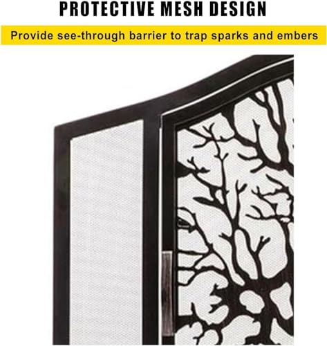 Pantalla para chimenea de hierro con puerta y protector de chispas de árbol 4