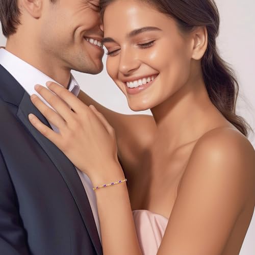 CDE 925 Sterling Silver Birthstone Bracelets for Women， Dainty Simple Link Charm Infinity Tennis Bracelet Birthday Anniversary Valentine's Mother's Day Gifts for Mom Wife Her, Chain Length 6.7”+1.6”3