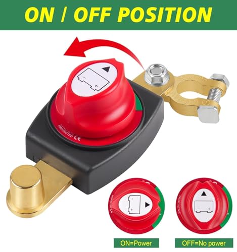 Bolatus Batterie Trennschalter 12V 24V 48V, Einstellbarer 180° Batterieschalter, ON-OFF Batterie Hauptschalter, Autobatterieschalter für Auto LKW Boot Jacht Wohnwagen Motorrad KFZ