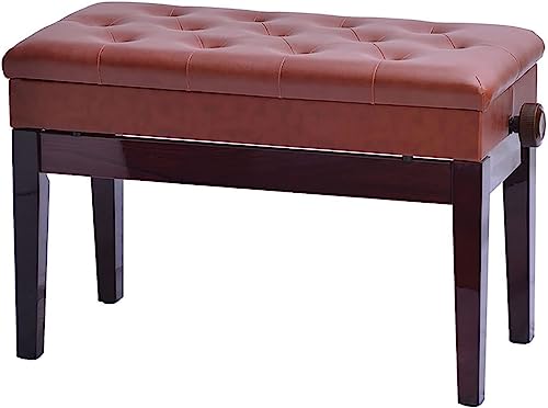 Tocador con taburete de piano para banquete familiar, banco de madera de altura ajustable, teclado de cuero suave, marco de madera maciza resistente y espacio de almacenamiento, color marrón rojizo.