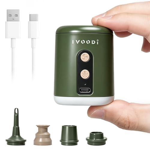 IVOODi Portable Air Pump for Inflatables, 4500kPa Rechargeable, 4 Nozzles