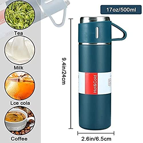 Image of Stainless Steel Vacuumm Flaskk Set with 2 Cups | 500ml Bottle Combo for Hot & Cold Beverages | Insulatedd Water Flaskk Bottle for Tea, Coffee, Juice, Travel Use (Multicolor, Pack of 1) Not a Thermoss