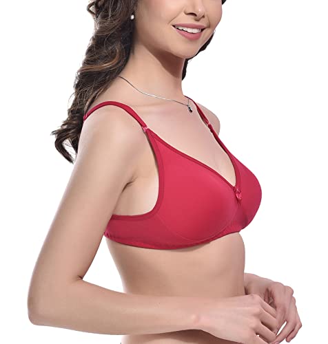 Image of FIMS - Fashion is my style Women Cotton Blend Non-Padded Bra Non-Wired Mould Seamless Cup Solid Bras Cup-B Pack of 1, Multicolor