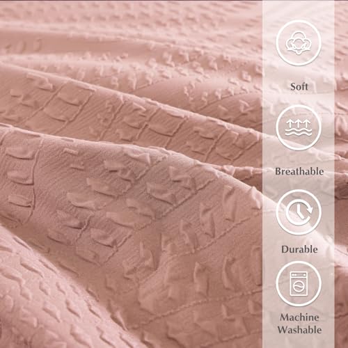 Image of King Size Comforter Set- 7 Pieces Dusty Pink Bed in a Bag King Bedding Sets | All Season Soft Botanical Textured Comforter Bed set with Sheets, Pillowcases & Shams