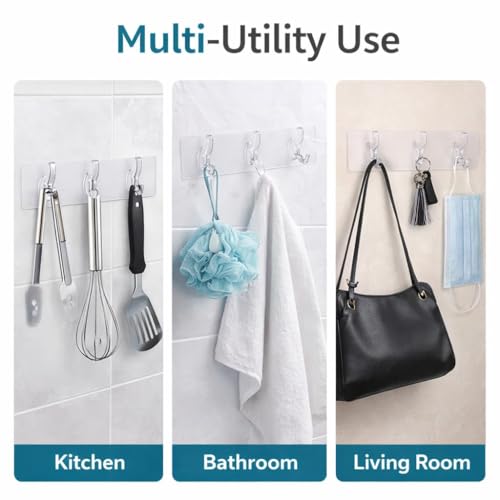 Image of Self Adhesive Hooks for Wall Heavy Duty - 10kg Load Capacity Waterproof Transparent Wall Hooks for Hanging - No Drilling Nail (ProHold Hoo (3 Hook Strip Pack of 3)