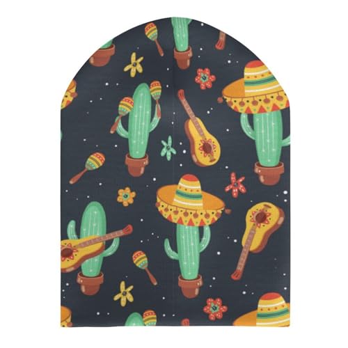 Mexican Cactus Floral Pattern Kids Beanie Hat for for Girls Boys Children Cap Winter Knitted Chemo Cancer Headwear Accessories Gifts Decoration Black3