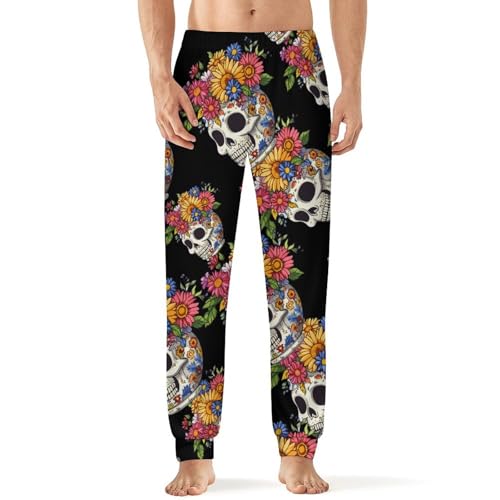 Flower Skull Men's Pajamas Pants Lightweight Sleep Lounge Pant Pjs Bottoms Casual Sleepwear