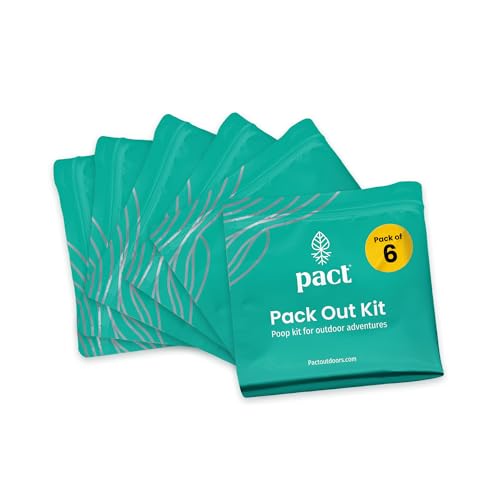 PACT Pack Out Kit - Camping Poop Kit Includes Wet Wipes, Smell Proof Disposal Bags, Hand Wipes, Poop Powder for Odor and Human Waste Bags for Camping and Backpacking - 6 Pack
