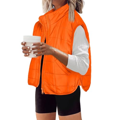 midelxp Cropped Puffer Vest Women Sleeveless Quilted Jackets Fall Comfy Stand Collar Coats Winter Warm Lightweight Outerwear3