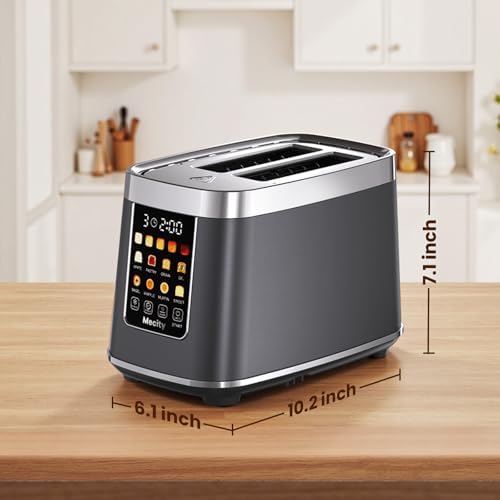 Side view of toaster showing stainless steel finish