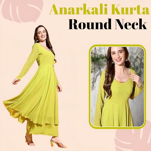 Image of PH POSHAKHUB Georgette Regular Fit Hand Embroidery Anarkali Kurta Set for Women, Yoke Anarkali Kurta for Woman, Ankle Length Anarkali Suit for Women, Full Sleeve Kurti, Dress for Woman
