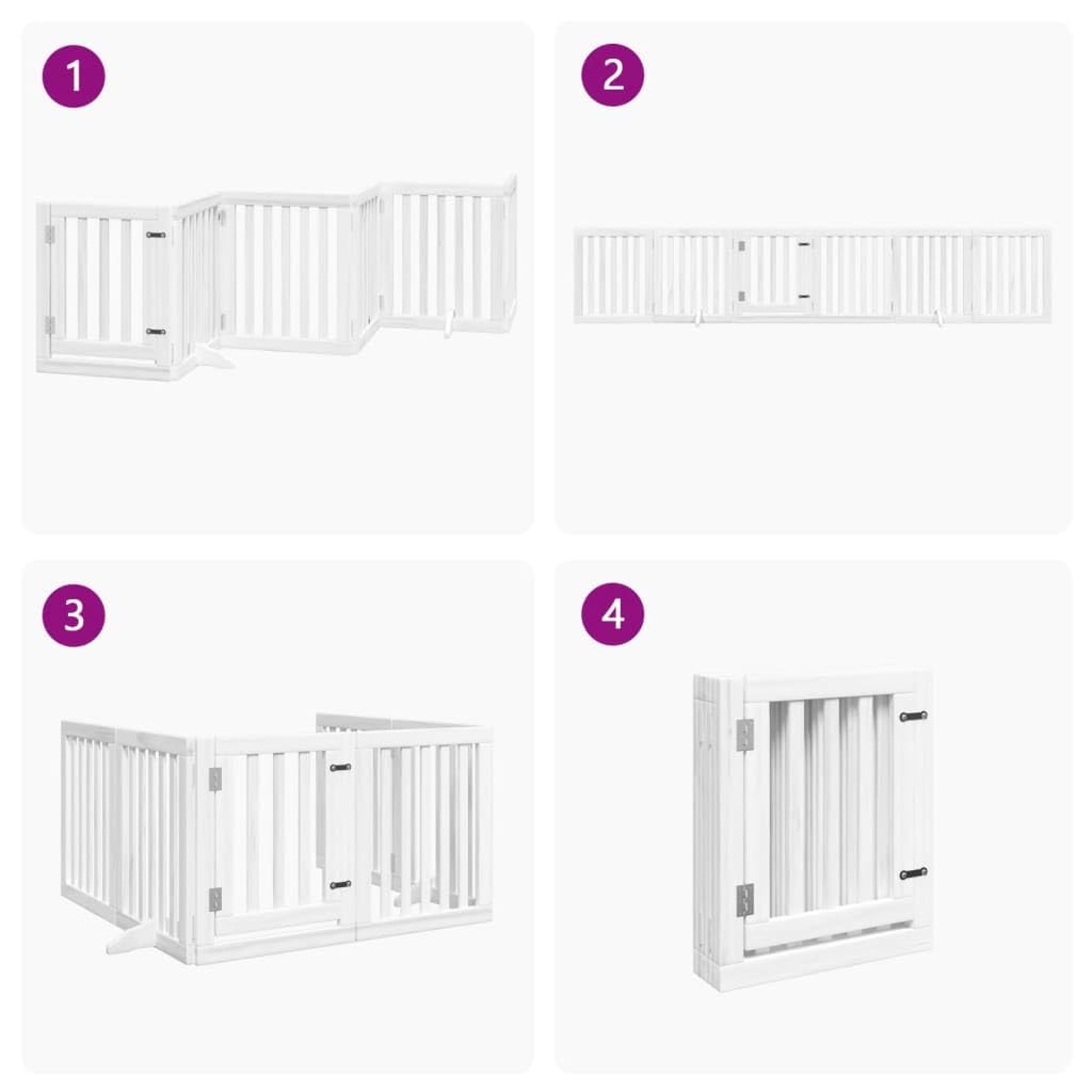 Rejilla plegable para perros sin taladrar de madera de álamo lacada, 6 piezas, puerta para perros para escaleras y salón, puerta plegable para perros de 300 cm, ahorra espacio