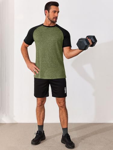 Image of Runcati Mens Casual Slim Fit T Shirts Raglan Short Sleeve Crewneck Baseball Tees Color Block Workout Fashion Shirt