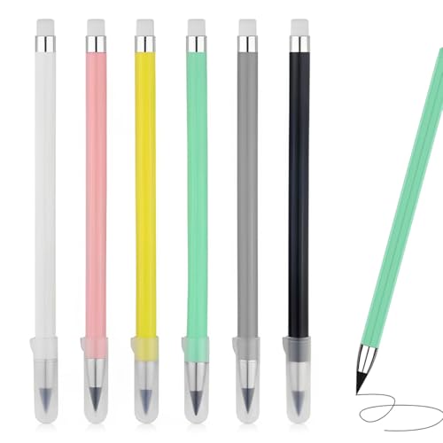 CEJAS 6 Piezas Infinity Pencils, Sin Tinta Portátil, Lápiz Reutilizable, Borrable con Punta de Grafito Reemplazable, para Escribir, Dibujar, Hogar, la Oficina, la Escuela