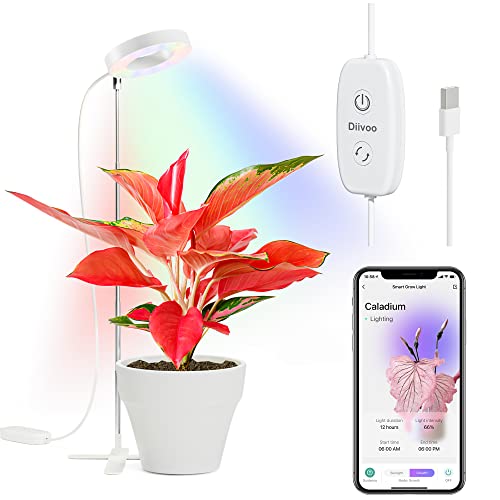 Diivoo Bluetooth-Pflanzenlampe, Pflanzenlicht LED Vollspektrum, APP mit Wachstumsspektrenvon 27-Pflanzen und 2 Licht-Modi, Wachstumslicht mit Zeitschaltuhr für Zimmerpflanzen Blumen, Bonsais, Gemüse