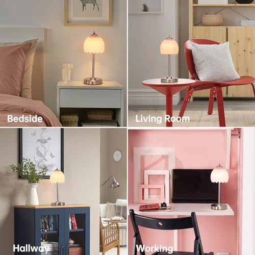 Image of Shenmoyl Rechargeable Table Lamp with 5200mAh Battery & Touch Control - 3 Adjustable Color Temperatures, Cordless Dimmable Table Light for Bedroom, Office Desk, Nightstand (Creamy Pink,Silver Base)