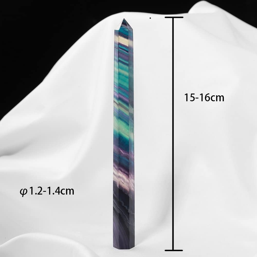 15-16cm 1PC Naturale Arcobaleno Fluorite Snella Colonna di Cristallo A Strisce Fluorite Punto Bacchetta Magica Pietra Esagonale DINZHHENGYIN