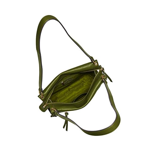 Fossil Women's Allie Leather Satchel Purse Handbag, Green Olive