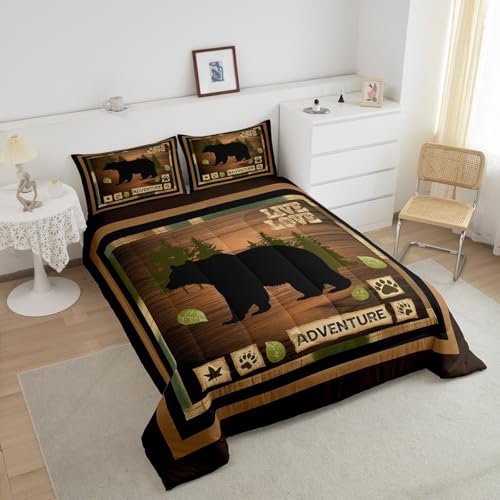 Image of Feelyou King Size Rustic Bear Bedding Set Wildlife Hunting Comforter Set Bear and Paw Comforter for Kids Boys Girls Cabin Duvet Insert Kids Bedroom Decor 3Pcs