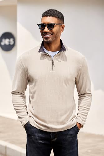 COOFANDY Mens Quarter Zip Pullover Lightweight Sweater Casual Long Sleeve Corduroy Half Zip Sweatshirt4