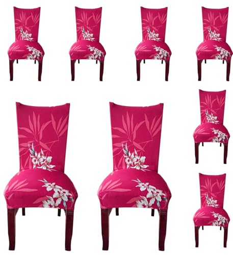 Image of Styleys Chair Covers for Dining Room, Stretch Dining Chair Cover, Washable Spandex Kitchen Chair Slipcovers (Set of 8, Red White Lilly, SD3223)