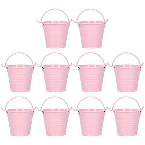 Cubos pequeños de metal, 10 cubos pequeños de hojalata, pequeños cubos galvanizados, cubos de lata de Navidad, cubos de caramelos (rosa)