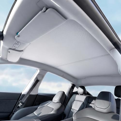Sunshade Roof for Tesla Model Y Juniper 2025-2026, No-Sag Glass Roof Sunshade with Heat Insulation Reflective Fabric, Foldable Panoramic Sunroof Shade Cover for Tesla Model Y Juniper Accessories, Gray