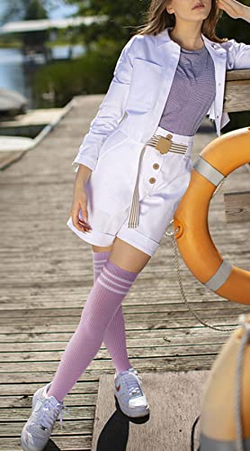 Image of Abodhu Womens Thigh High Socks, Over Knee Socks for Women, Striped Knit Long Tall Stockings, Cosplay Casual Socks