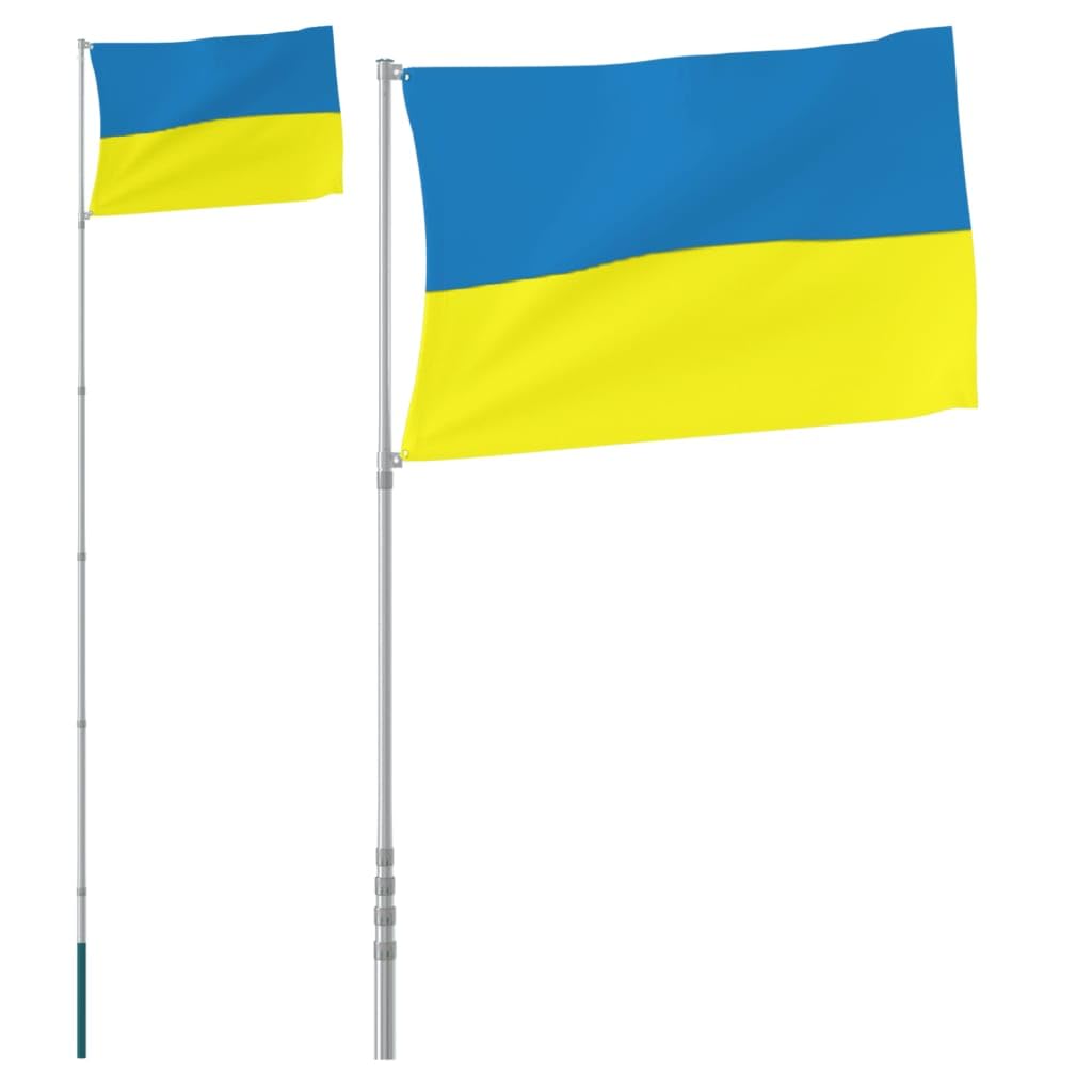 Zestaw flagi Ukrainy, 5,55 m, teleskopowy maszt na flagę, aluminiowy, z tuleją osadczą i flagą, 90 x 150 cm