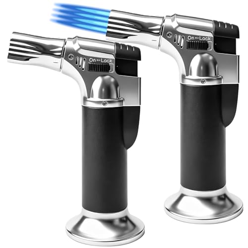 2 quemadores de cocina rellenables, quemador de cocina ajustable con cerradura de seguridad, quemador de gas Bunsen para crème brulée, postres, barbacoa, camping, barbacoa (butano no incluido)