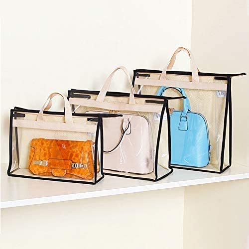 Miniatura 7 de elegante organizador colgante de bolsas para closet, ahorra espacio, soporte de PVC a prueba de polvo con cierre y asa.